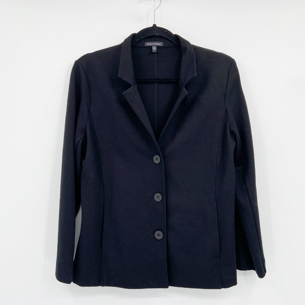 Eileen Fisher Black Ponte Knit Stretch Blazer